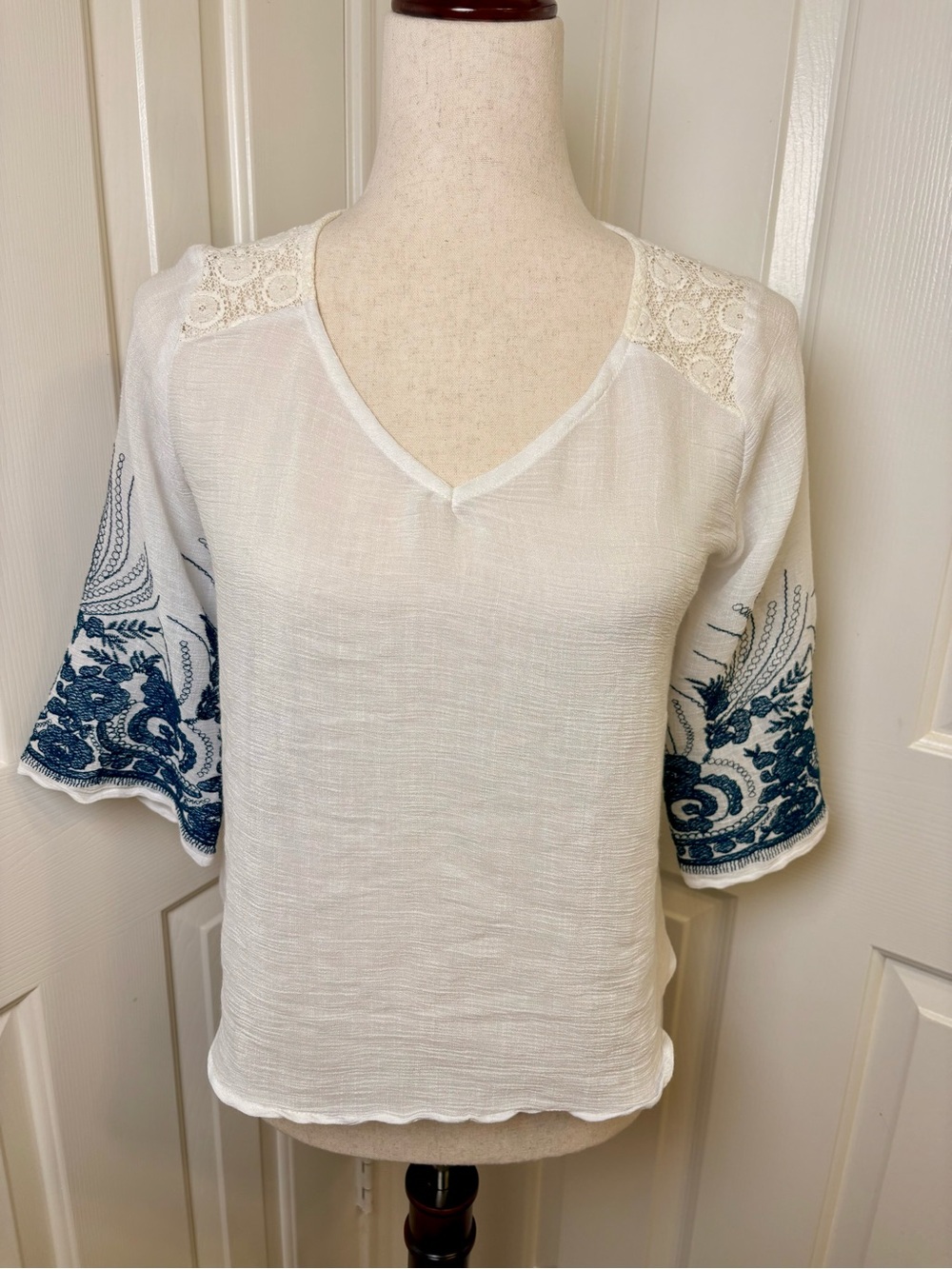 Figueroa & Flower White Embroidered Boho Blouse Petite Small